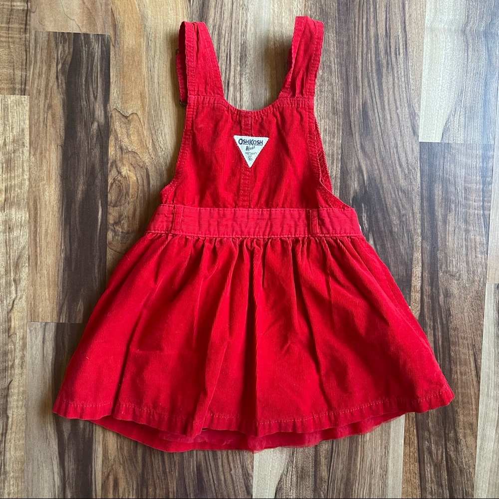 Girls OshKosh B’gosh Red Corduroy Overalls Jumper Dress Size 4T - Picture 2 of 5